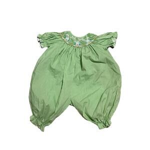 Be Mine Romper Easter Smocked Green Bubble Size 9m H95